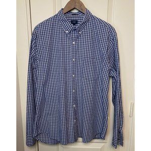 J. Crew navy and white long sleeve slim fit button front casual shirt size XL